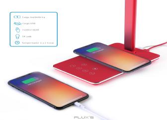Lampara flexo indus flux´s roja con carga inalambrica - puerto usb - 4  modos con 10 niveles de brillo - temporizador