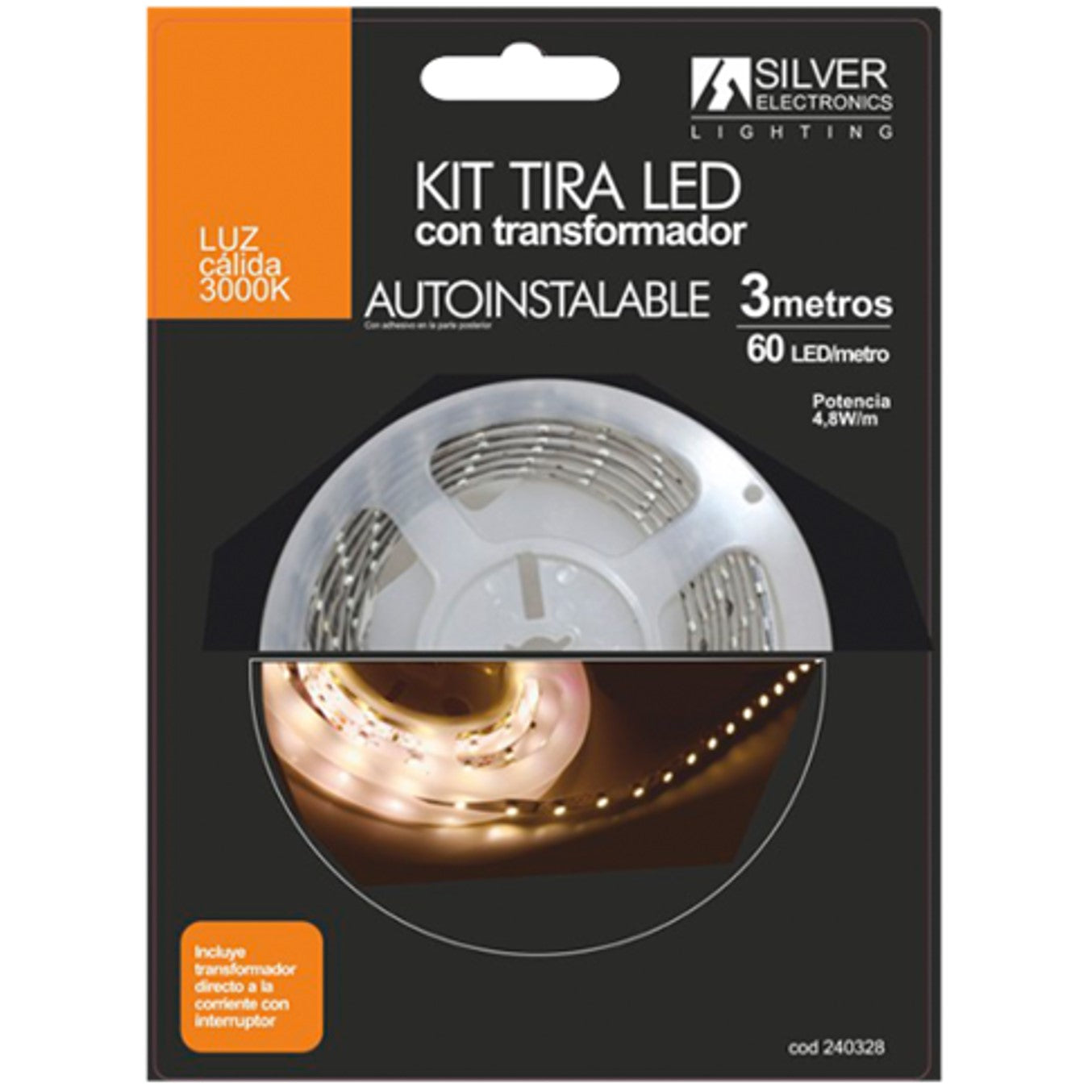 Kit tira led silver electronics 300 lm - m -  3m -  12v -  4.8w - m -  3000k -  luz calida