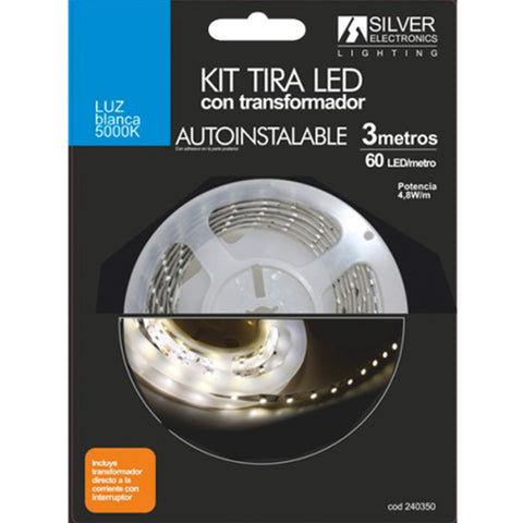 Kit tira led silver electronics 300 lm - m -  3m -  12v -  4.8w - m -  5000k -  luz blanca