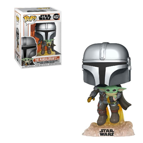 Funko pop star wars the mandalorian mandalorian volando con jet & baby yoda 50959