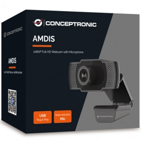 Webcam fhd conceptronic amdis01b - 1080p - usb - 30 fps - angulo vision 90º - foco manual - microfono integrado