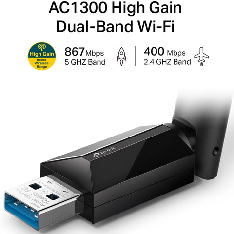 Adaptador usb 3.0 dual band ac1300 2.4 ghz y 5ghz tp - link