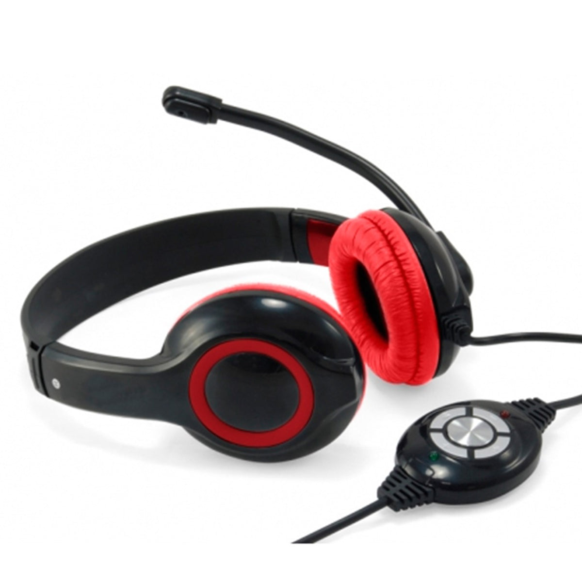 Auricular conceptronic usb + microfono flexible control de volumen negro -  rojo