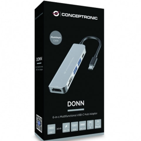 Adaptador hub 6 en 1 conceptronic usb tipo c a hdmi - usbc - usb 3.0 - sd - tf