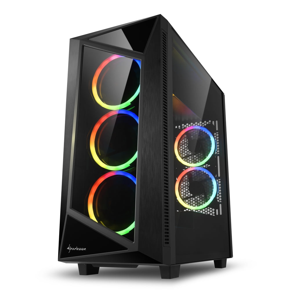 Caja atx sharkoon rev200 2 x usb 3.0 2 x usb 2.0 rgb sin fuente negro