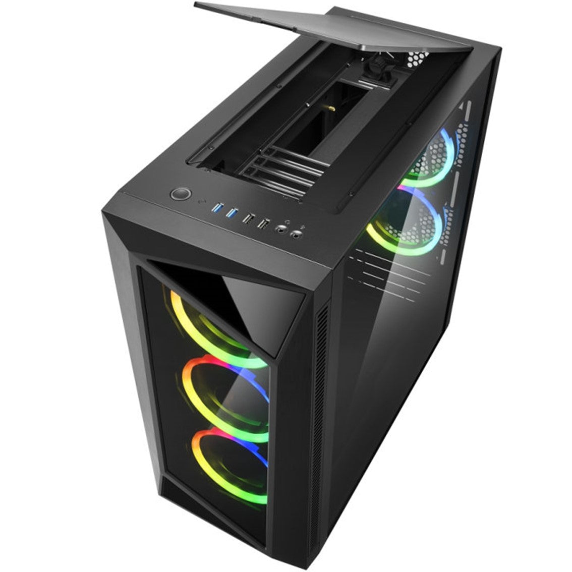 Caja atx sharkoon rev200 2 x usb 3.0 2 x usb 2.0 rgb sin fuente negro