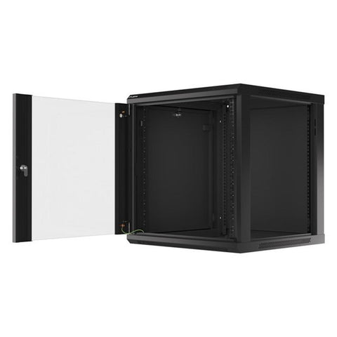 Armario lanberg mural rack 19pulgadas 12u - 600x600 auto ensamblado negro puerta de cristal