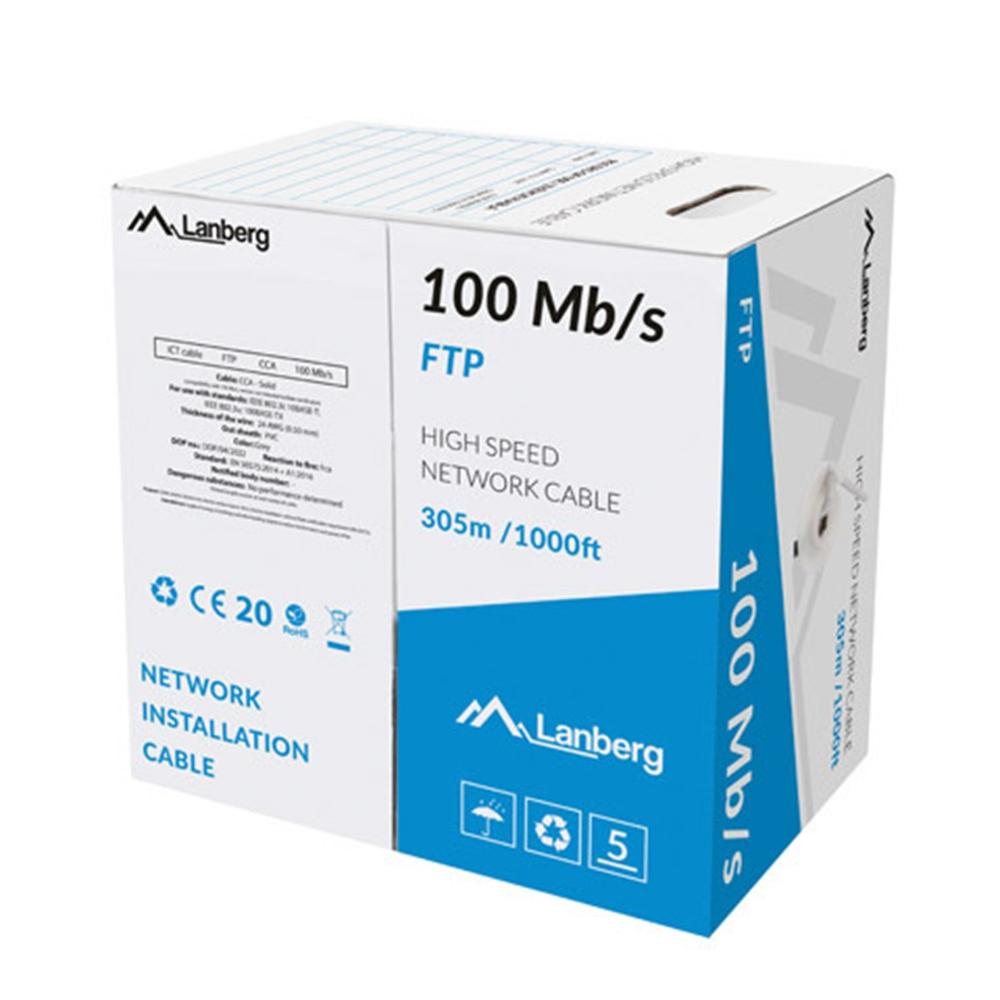 Bobina 100mb - s lanberg ftp rj45 solido cca awg24 305m gris