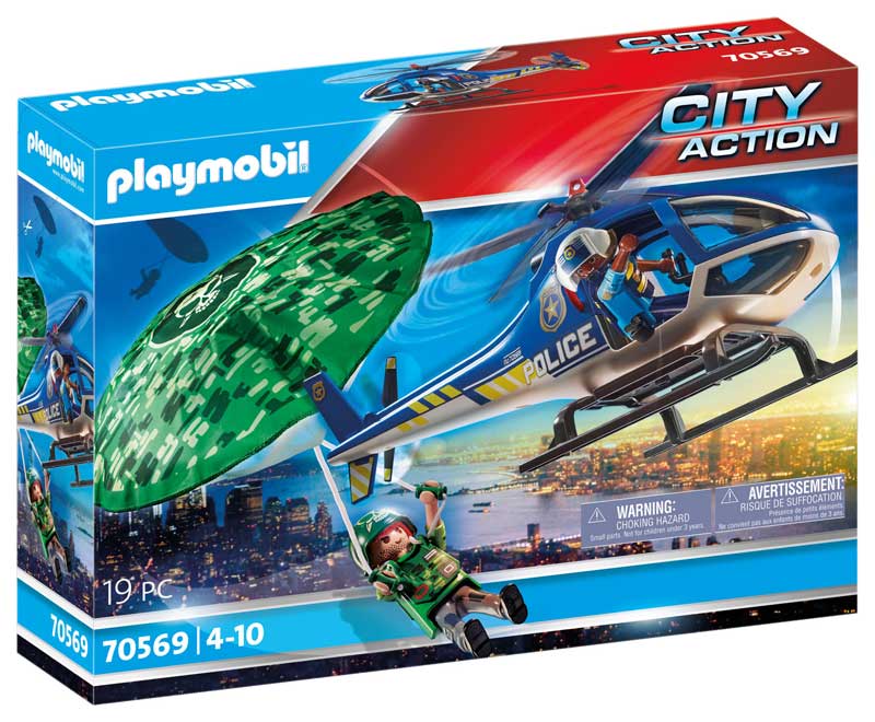 Playmobil ciudad helicoptero de policia persecucion en paracaidas