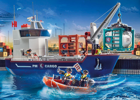 Playmobil gran portacontenedor con barco aduanero