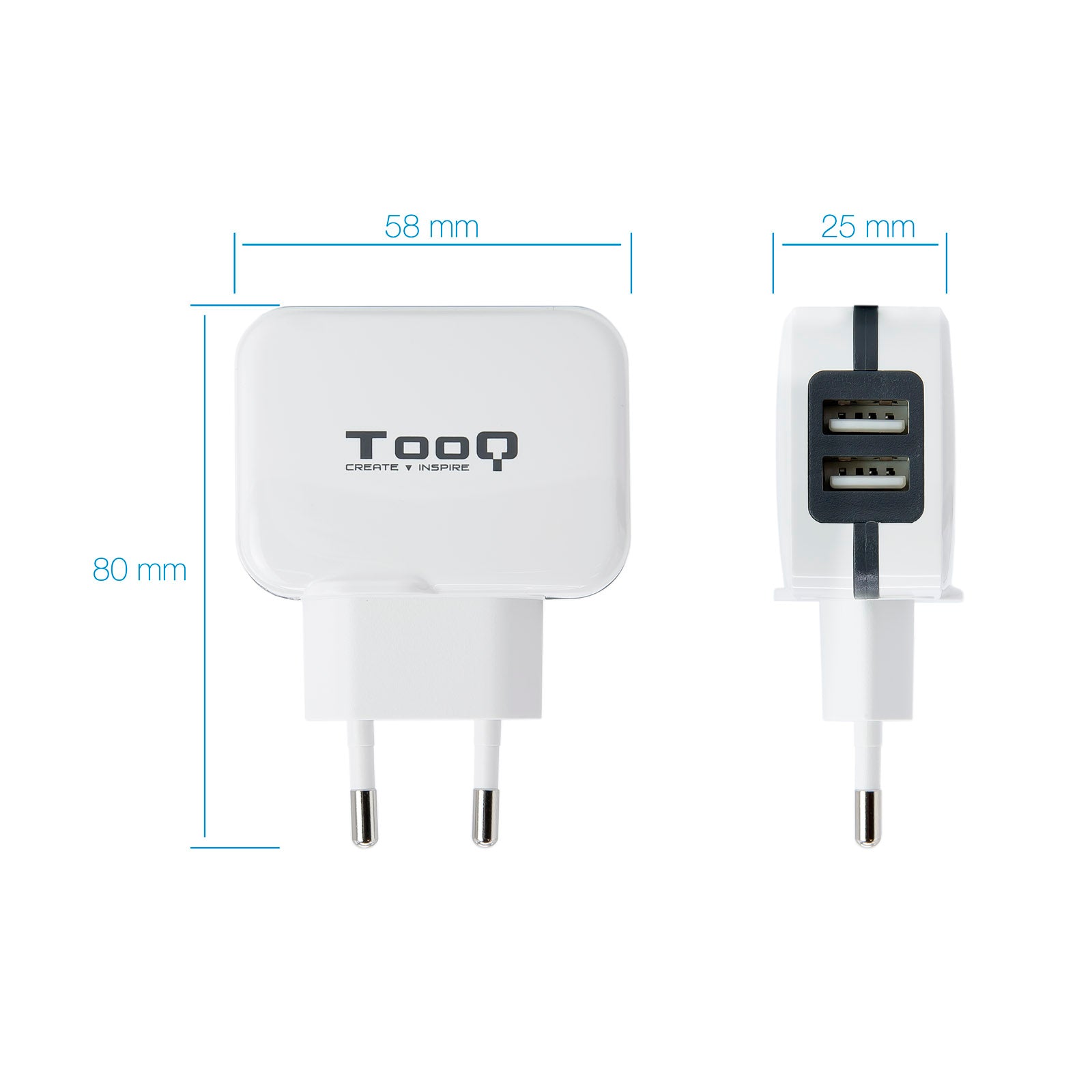 Cargador pared usb tooq tqwc - 11s02wt 2xusb 3.4 blanco