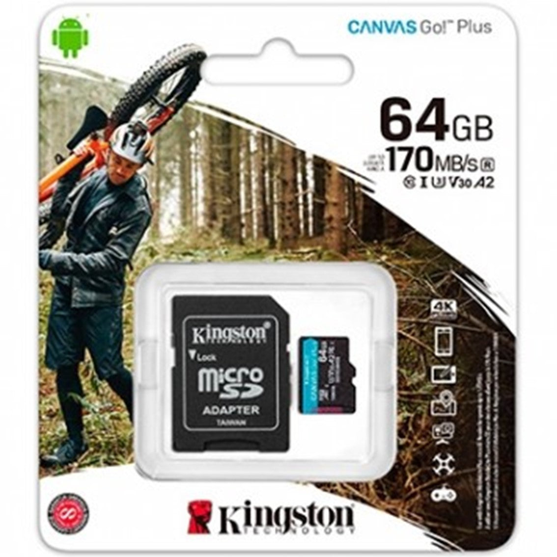 Memoria micro sdxc 64gb kingston canvas go uhs - i cl10 r: 170mb - s  w:70mb - s + adaptador sd