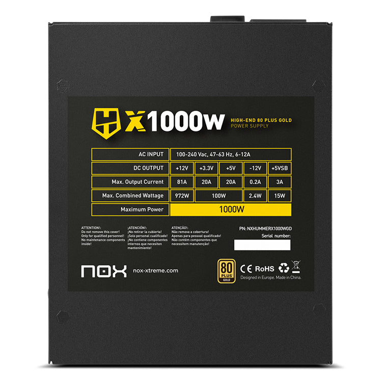 Fuente alimentacion nox hummer x gold edition gaming atx 1000w