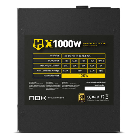 Fuente alimentacion nox hummer x gold edition gaming atx 1000w