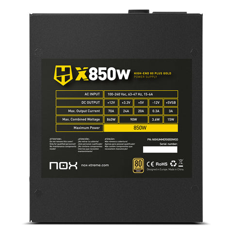 Fuente alimentacion nox hummer x gold edition gaming atx 850w