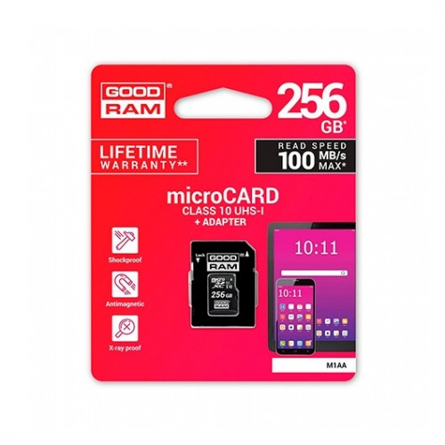 Tarjeta de memoria micro sd goodram 256gb c10 uhs - i + adaptador