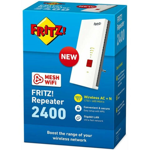 Repetidor wifi - extensor de cobertura fritz! 2400mbps - mesh - lan gigabit - bajo consumo - wps