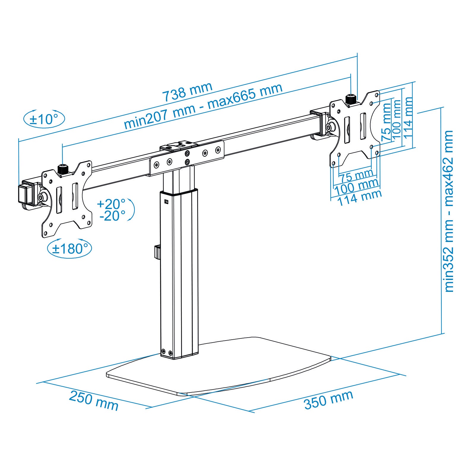 Soporte monitor de mesa tooq para 2 pantallas 17pulgadas - 27pulgadas