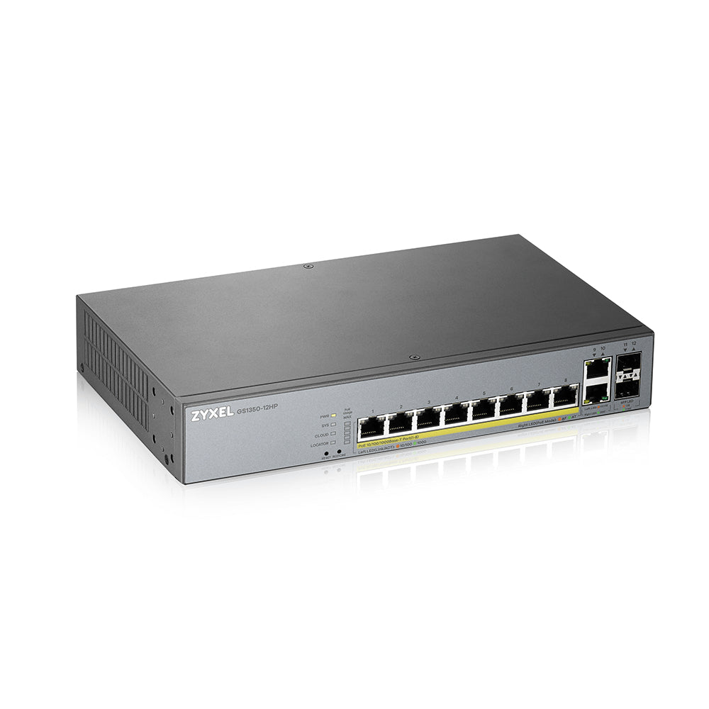 Switch 12 puertos zyxel gs1350 - 12hp 12x gigabit poe 130w gestionable enracable