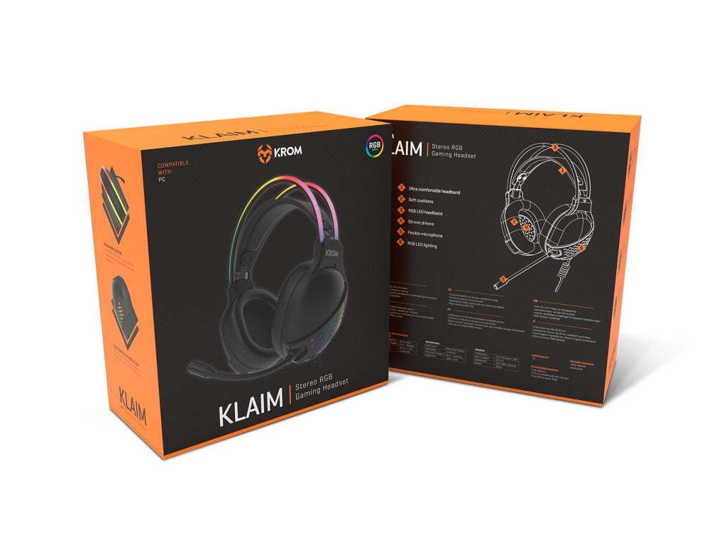 Auriculares micro krom klaim diadema -  usb 2xjack 3.5mm -  rgb