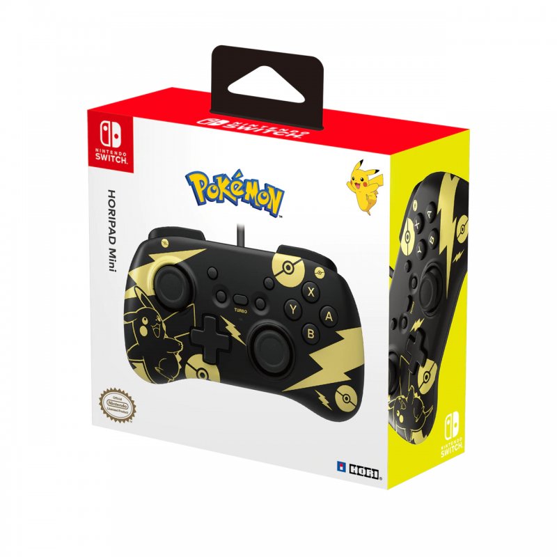 Gamepad hori controller mini pikachu black & gold para nintendo switch