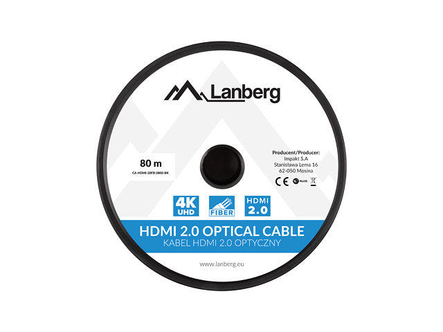 Cable hdmi lanberg m - m v2.0 optico aoc 80m negro