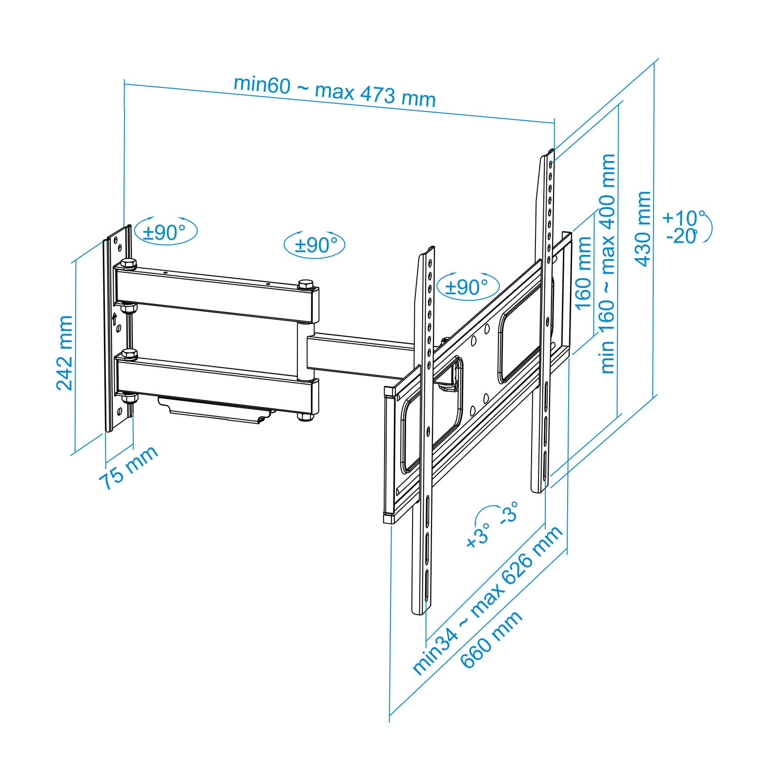 Soporte pared tv tooq lp6070tn - b 37pulgadas - 70pulgadas carga maxima 50kg negro