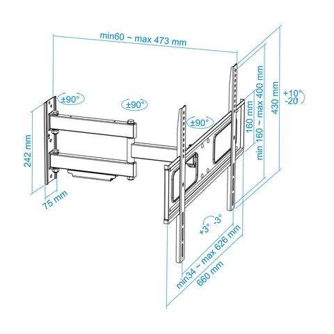 Soporte pared tv tooq lp6070tn - b 37pulgadas - 70pulgadas carga maxima 50kg negro