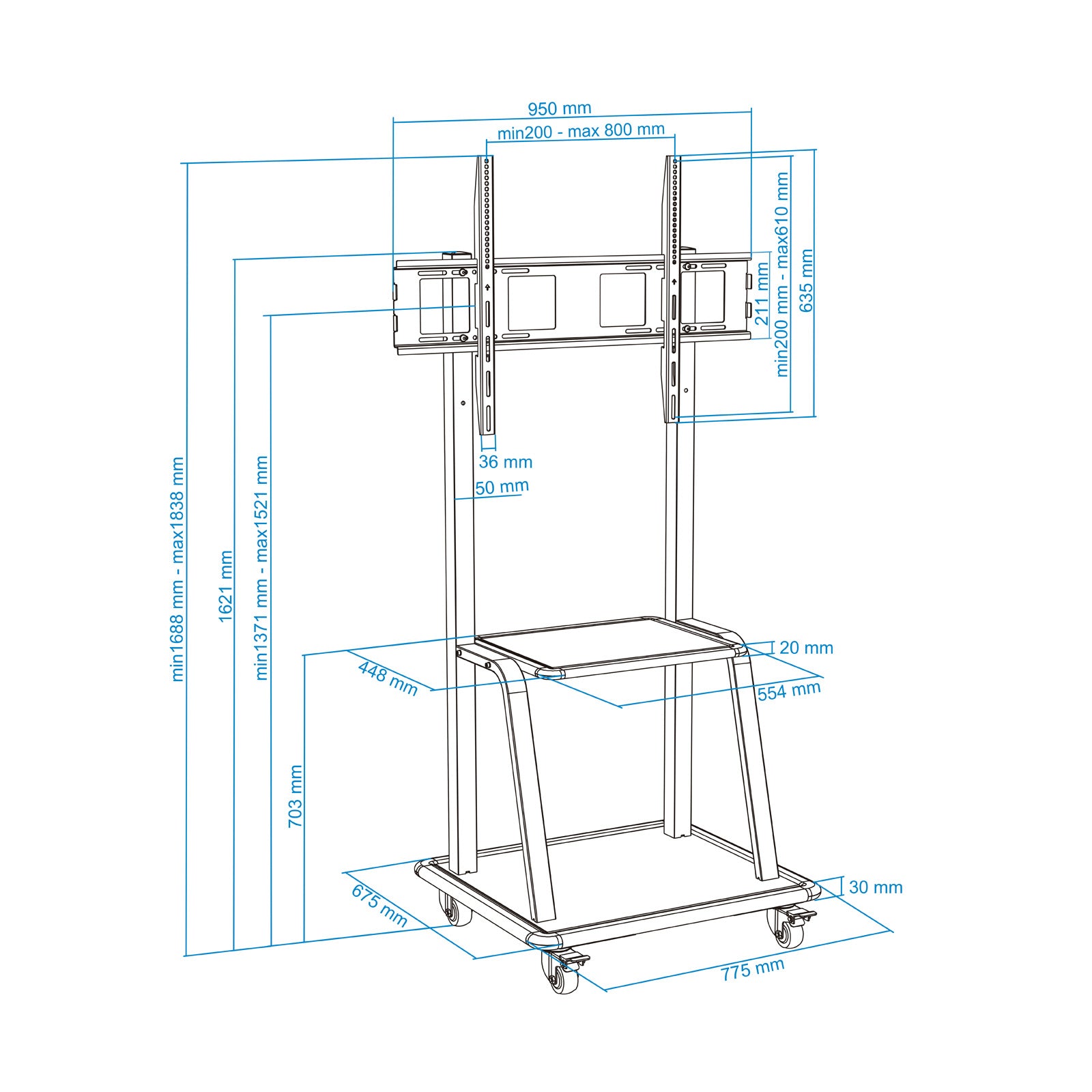 Soporte tv de suelo con ruedas tooq fs20100m - b 37pulgadas - 100pulgadas carga maxima 150kg