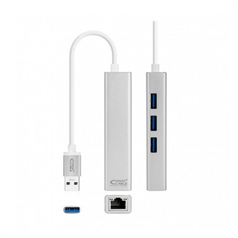 Cable usb tipo a 3.0 a ethernet gigabit+3xusb nanocable 0.15m plata