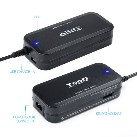 Cargador portatil universal tooq tqlc - 90bs02m 90w 1 x usb 12c negro