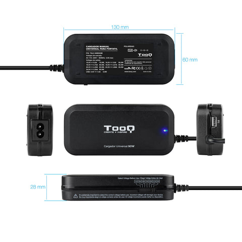 Cargador portatil universal tooq tqlc - 90bs02m 90w 1 x usb 12c negro