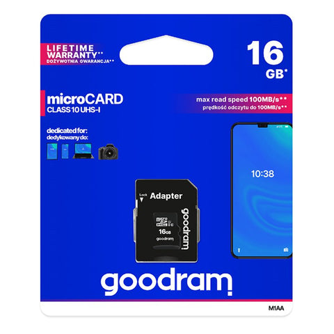 Tarjeta de memoria micro sd goodram 16gb m1aa cl10 uhs - i u1 + adaptador