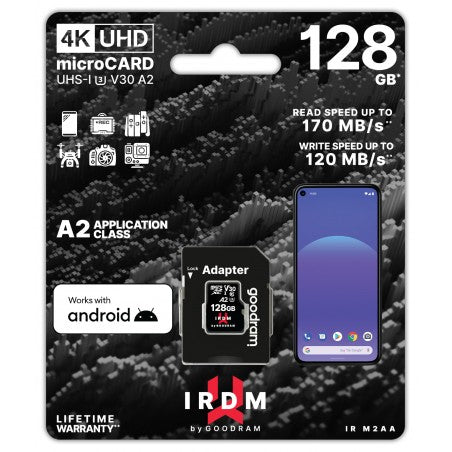 Tarjeta de memoria micro sd goodram 128gb cl10 uhs - i u3 a2 v30