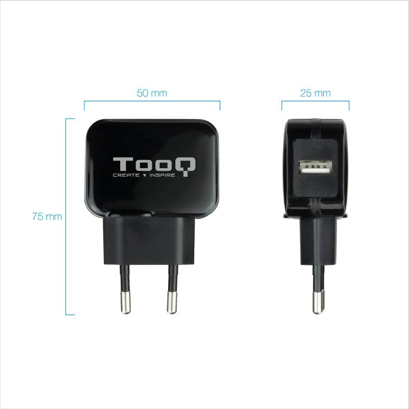 Cargador de pared tooq usb -  12w -  negro