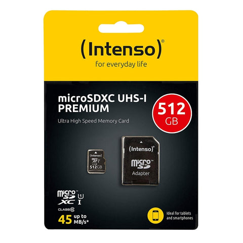 Tarjeta micro sd intenso 512gb premium uhs - i cl10 + adaptador sd