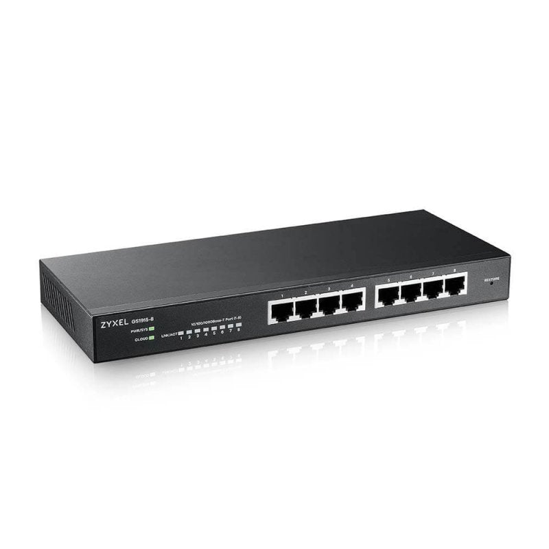 Switch 8 puertos zyxel gs1915 - 8 gigabit ethernet nebula fanless