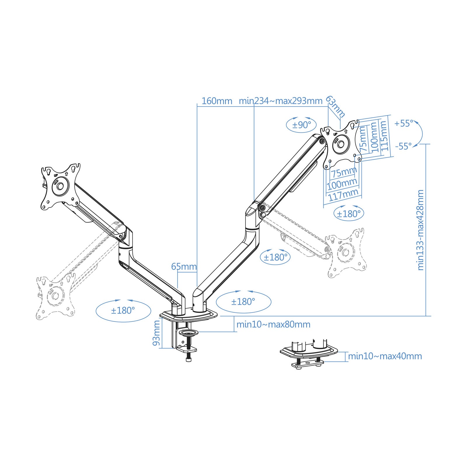 Soporte de mesa tv tooq 17 - 32pulgadas 2 pantallas gris