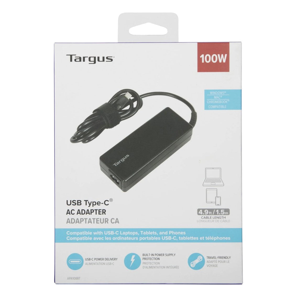 Cargador de corriente universal targus 100w usb tipo c