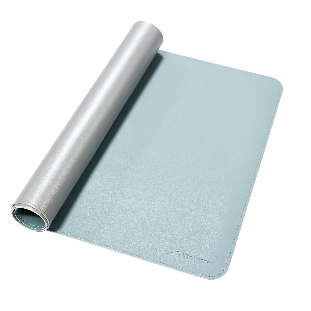 Phoenix matepad alfrombrilla escritorio ratón pu 80 x 40 cm antideslizante impermeable materíal simil cuero azul - gris