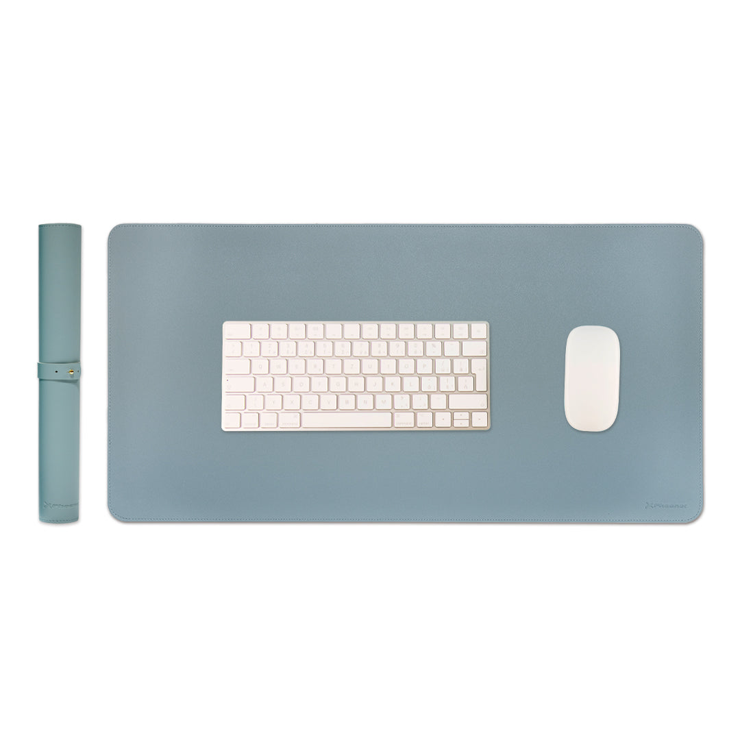 Phoenix matepad alfrombrilla escritorio ratón pu 80 x 40 cm antideslizante impermeable materíal simil cuero azul - gris