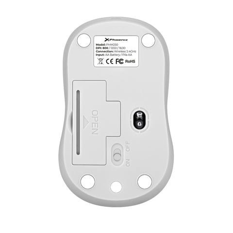 Phoenix m250 ratón inalámbrico 2.4 ghz receptor usb hasta 1600 dpi compatible con pc mac portátil color blanco