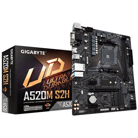 Placa base gigabyte a520m s2h am4 m - atx -  2 x ddr4 -  4 x usb 3.2 -  2 x usb 2.0 -  1 x hdmi -  1 x dvi - d -  1 x ps - 2 -  1x rj45 -  1 x vga