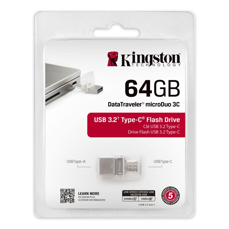 Memoria usb 3.2 usb tipo c kingston 64gb datatraveler micro duo