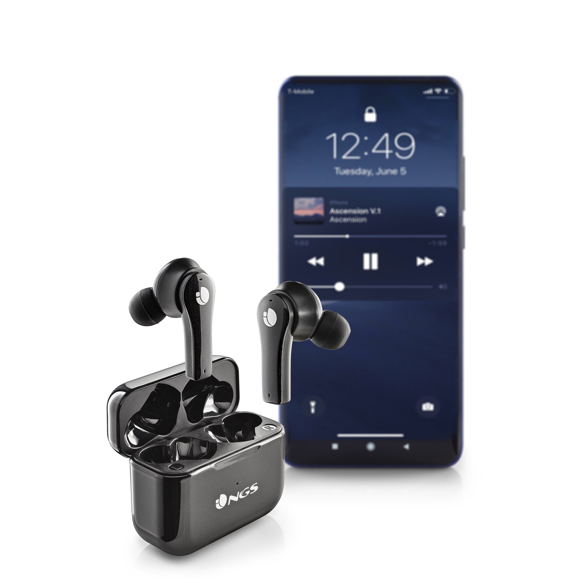 Auriculares inalambricos ngs artica bloom black bluetooth 5.1 + estuche de carga