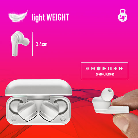 Auriculares inalambricos ngs artica bloom white bluetooth 5.1 + estuche de carga - blanco