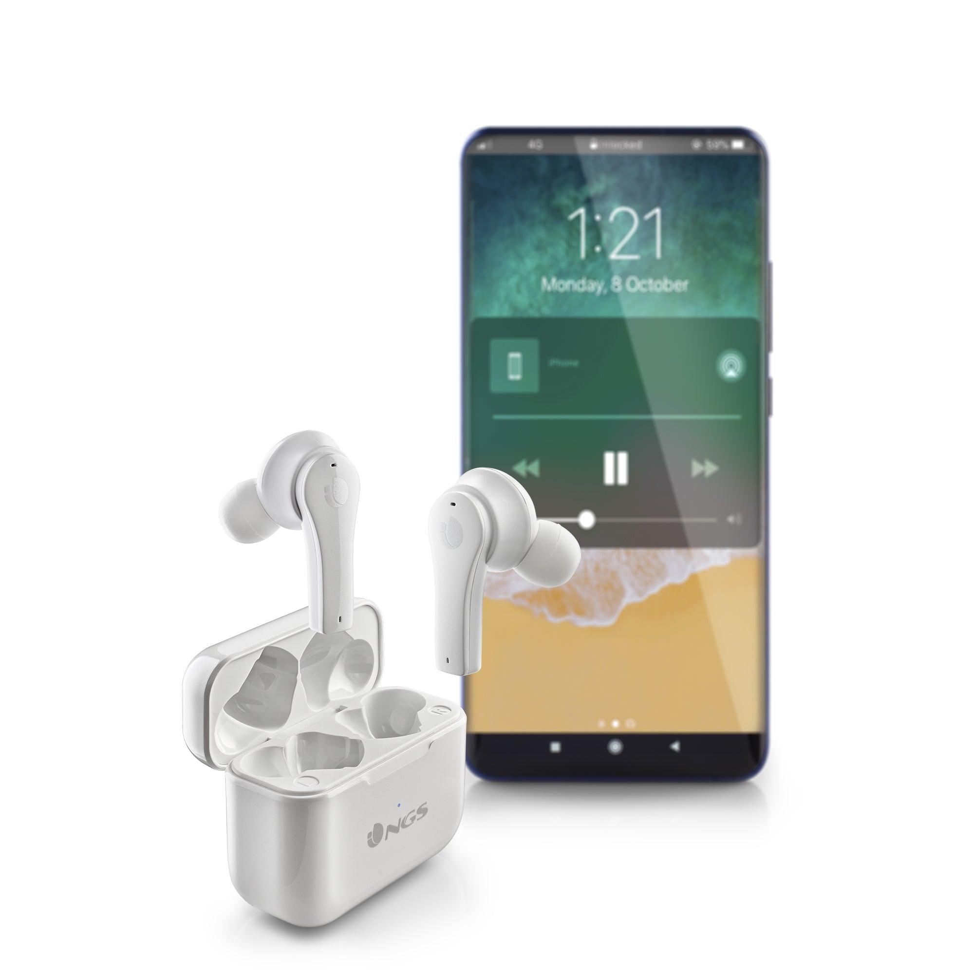 Auriculares inalambricos ngs artica bloom white bluetooth 5.1 + estuche de carga - blanco