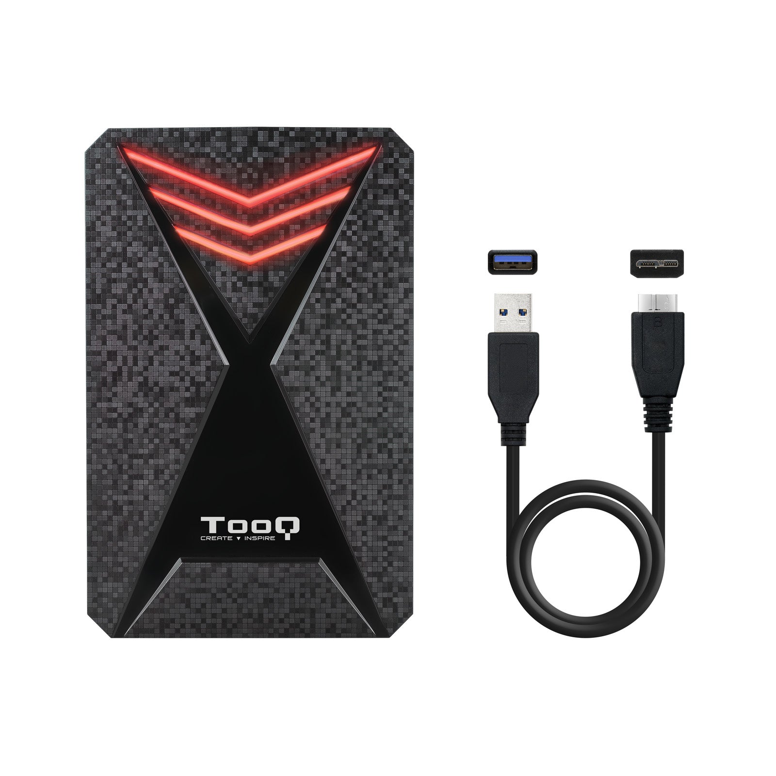 Caja externa gaming tooq tqe - 2550rgb para hdd - ssd 2.5pulgadas 9.5mm sata 3 usb 3.0 - 3.1 negro