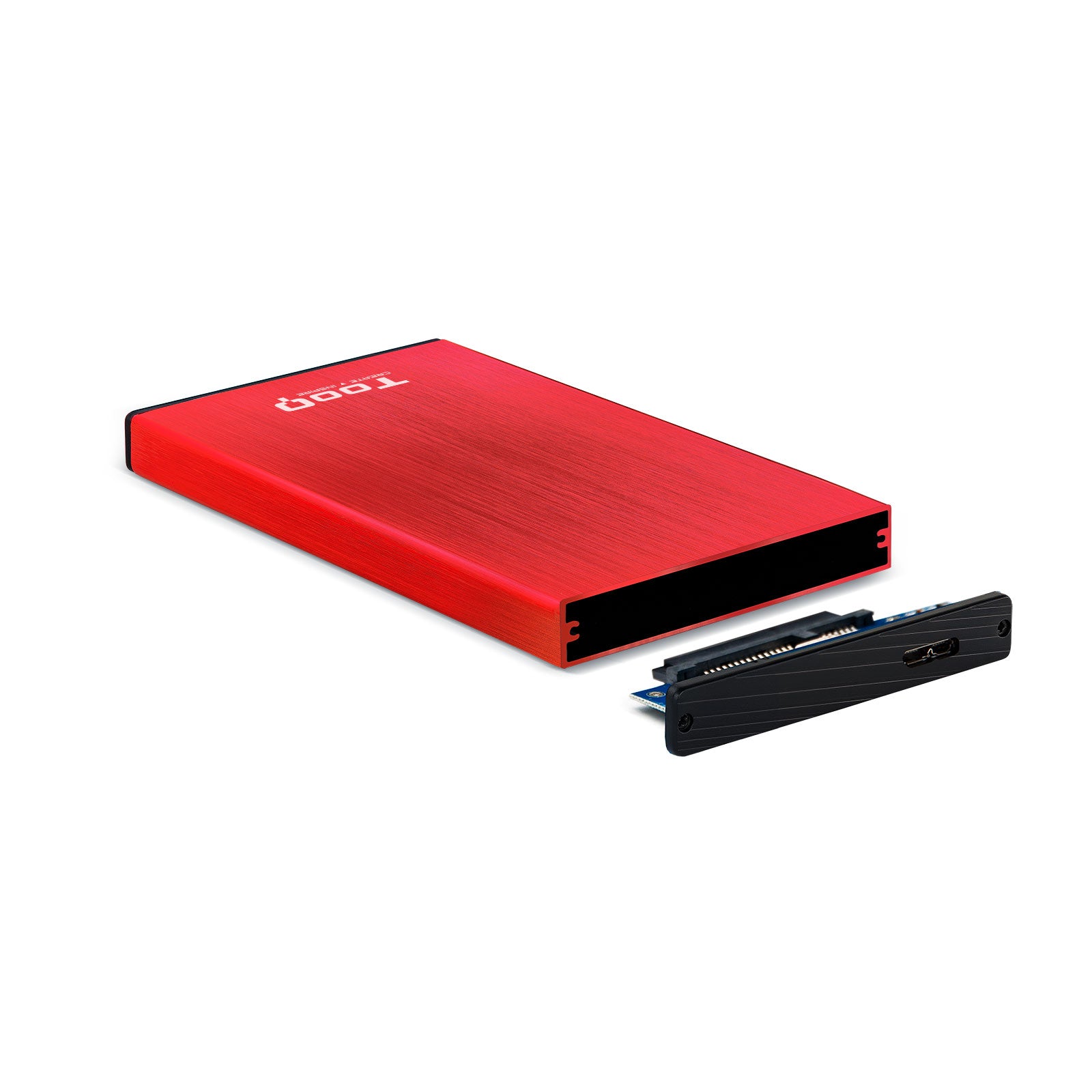 Caja externa tooq tqe - 2527r para hdd 2.5pulgadas 9.5mm sata 3 usb 3.2 rojo