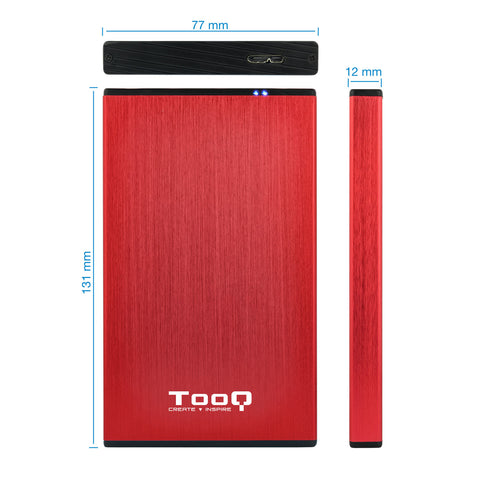 Caja externa tooq tqe - 2527r para hdd 2.5pulgadas 9.5mm sata 3 usb 3.2 rojo